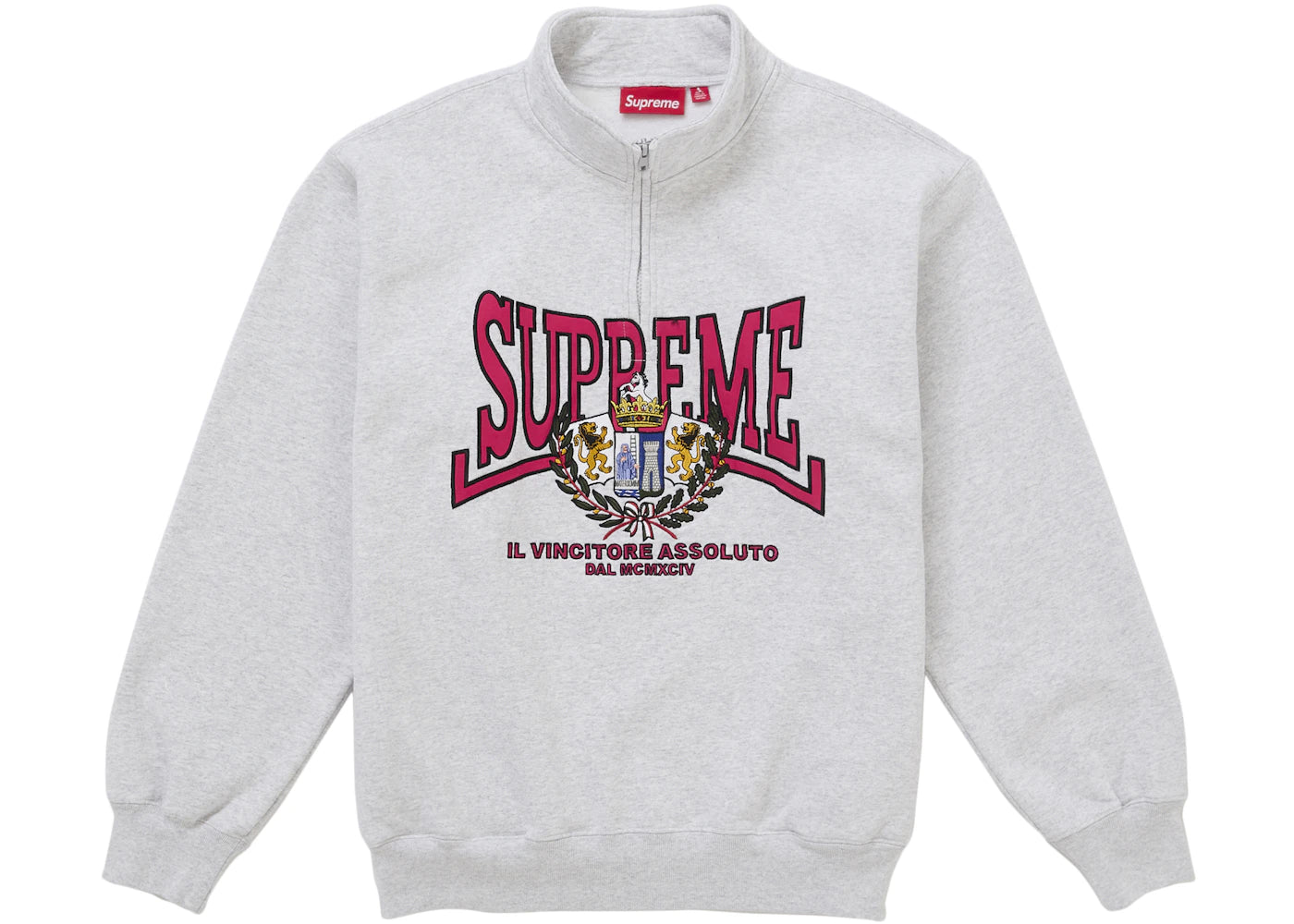 Supreme Crest Applique Half Zip Pullover-Ash Grey