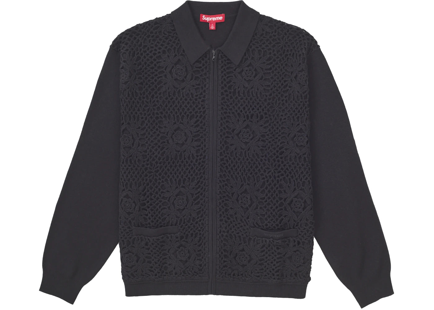 Supreme Crochet Zip Up Cardigan-Black