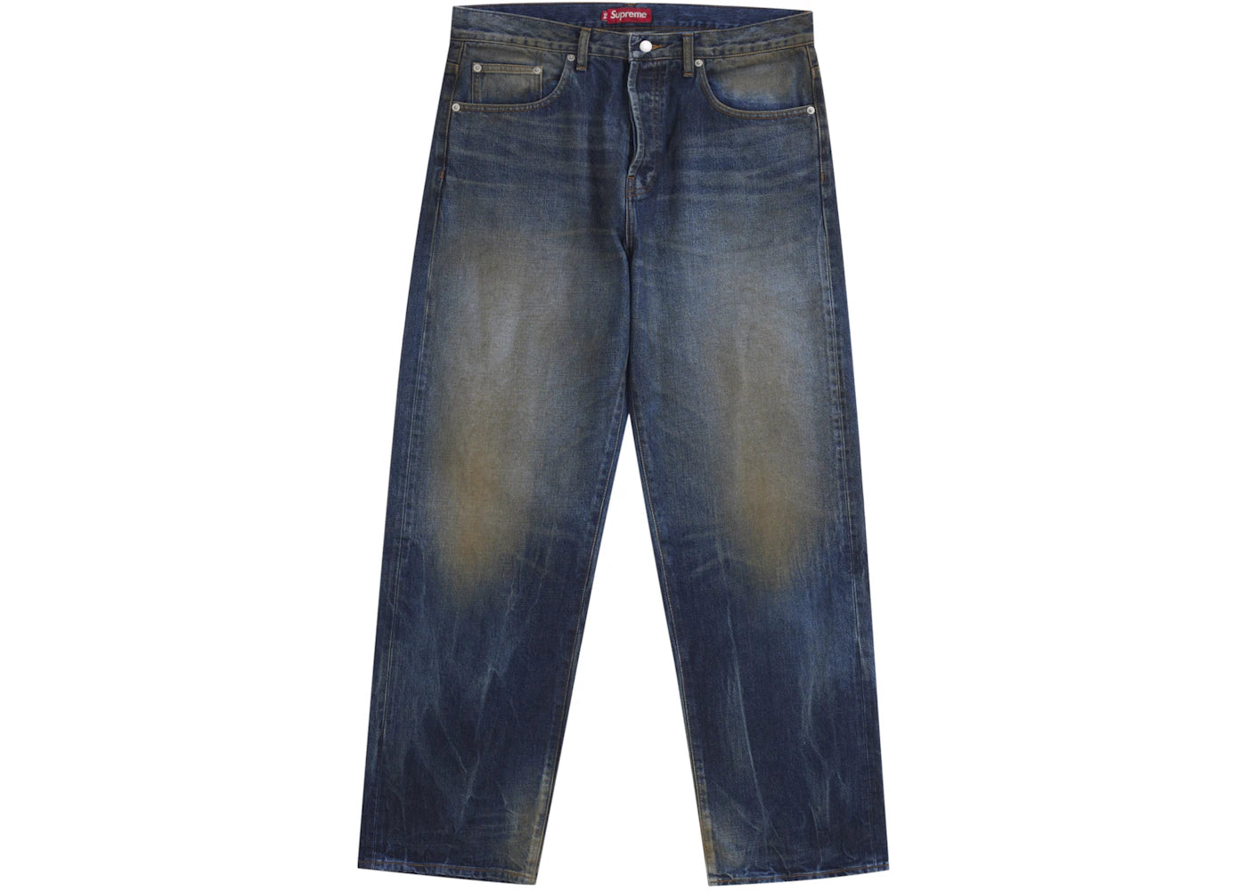 Jean Supreme coupe ample et usé à lisière (SS25) - Indigo délavé
