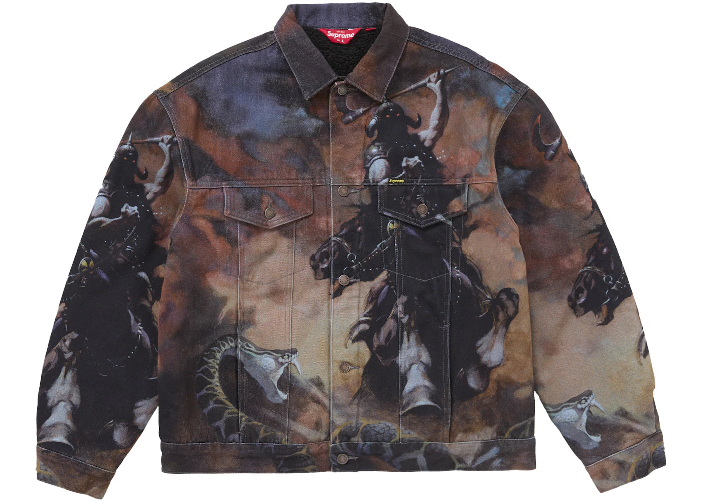 Supreme Frazetta Faux Shearling Lined Trucker Jacket-Multicolor