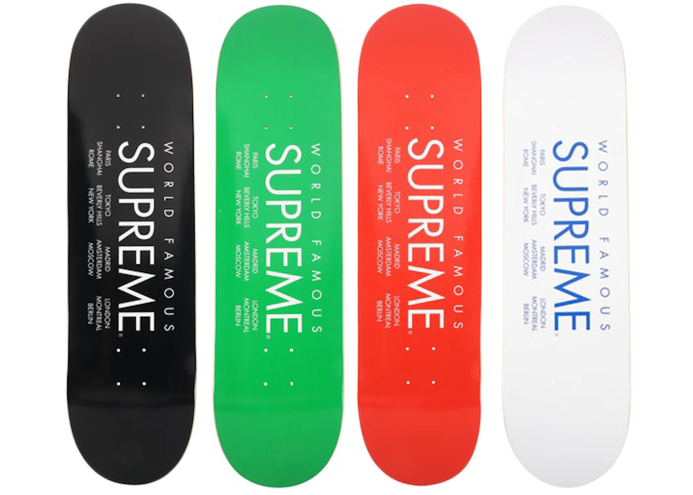 Supreme International Skateboard Deck Black/Green/Red/White Set - main view