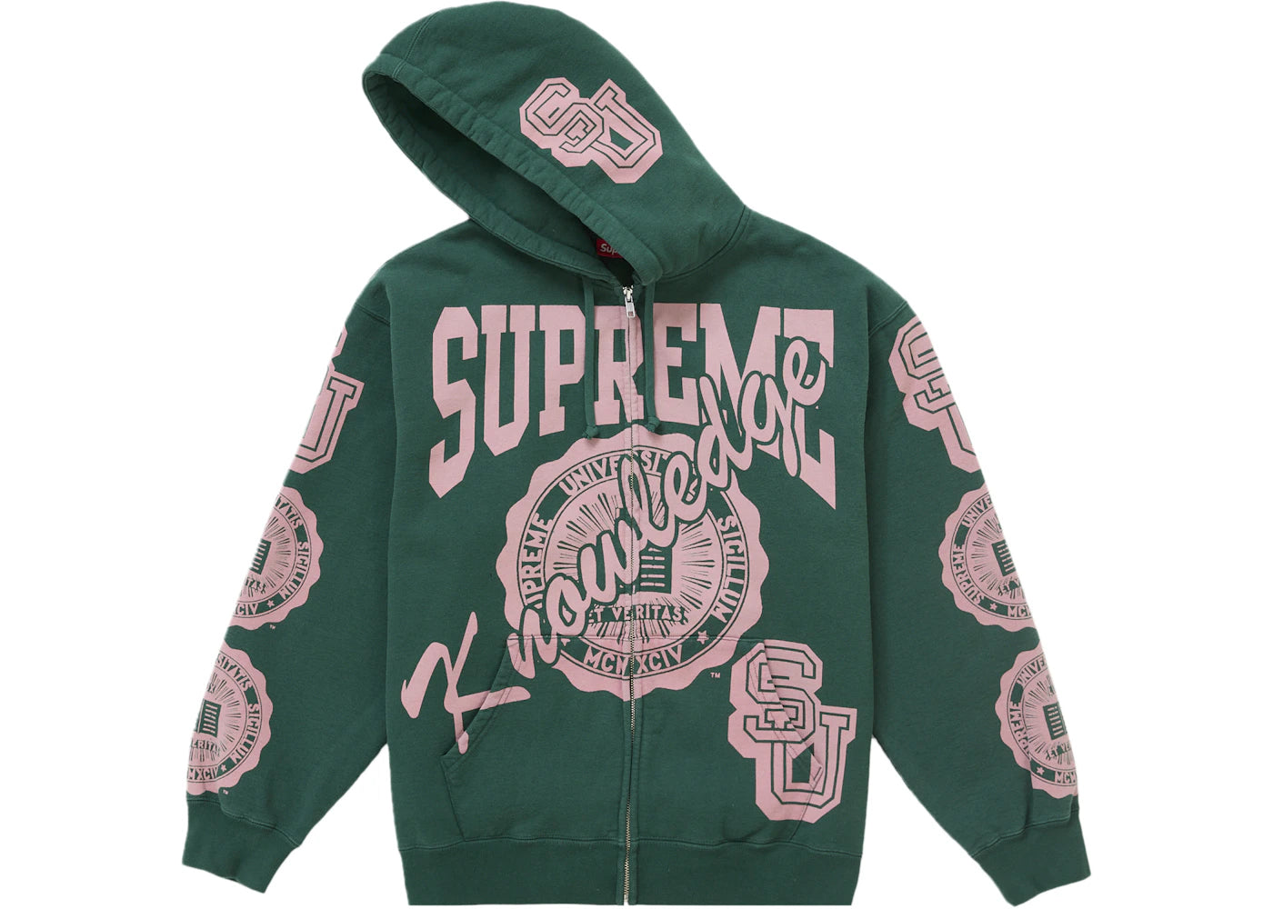 Supreme Knowledge Reigns Zip Up Hooded Sweatshirt-Dark Green