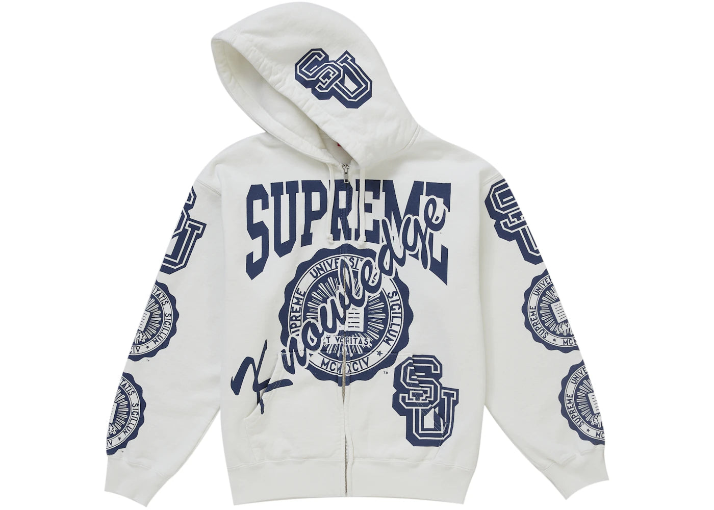 Supreme Knowledge Reigns Zip Up Hooded Sweatshirt-White