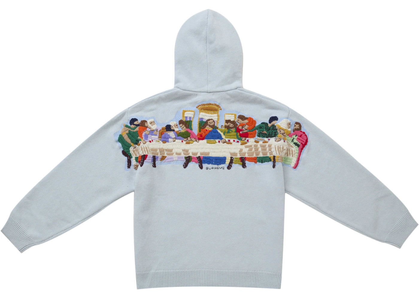 Supreme Last Supper Embroidered Zip Up Hooded Sweater-Light Blue