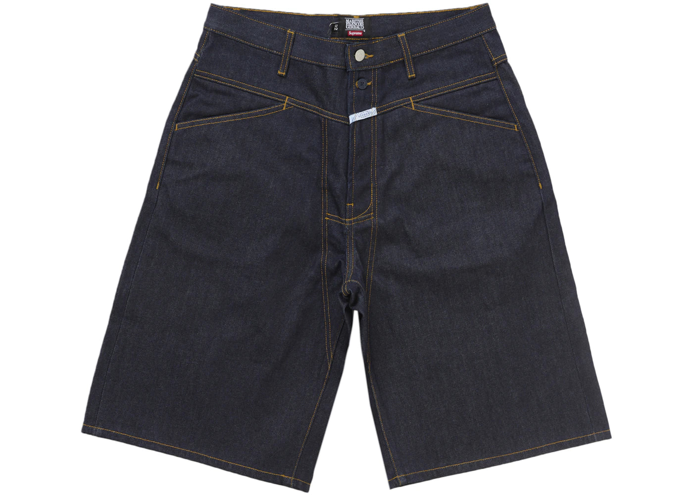 Short en jean baggy à coutures croisées Supreme Marithé + François Girbaud, indigo rigide