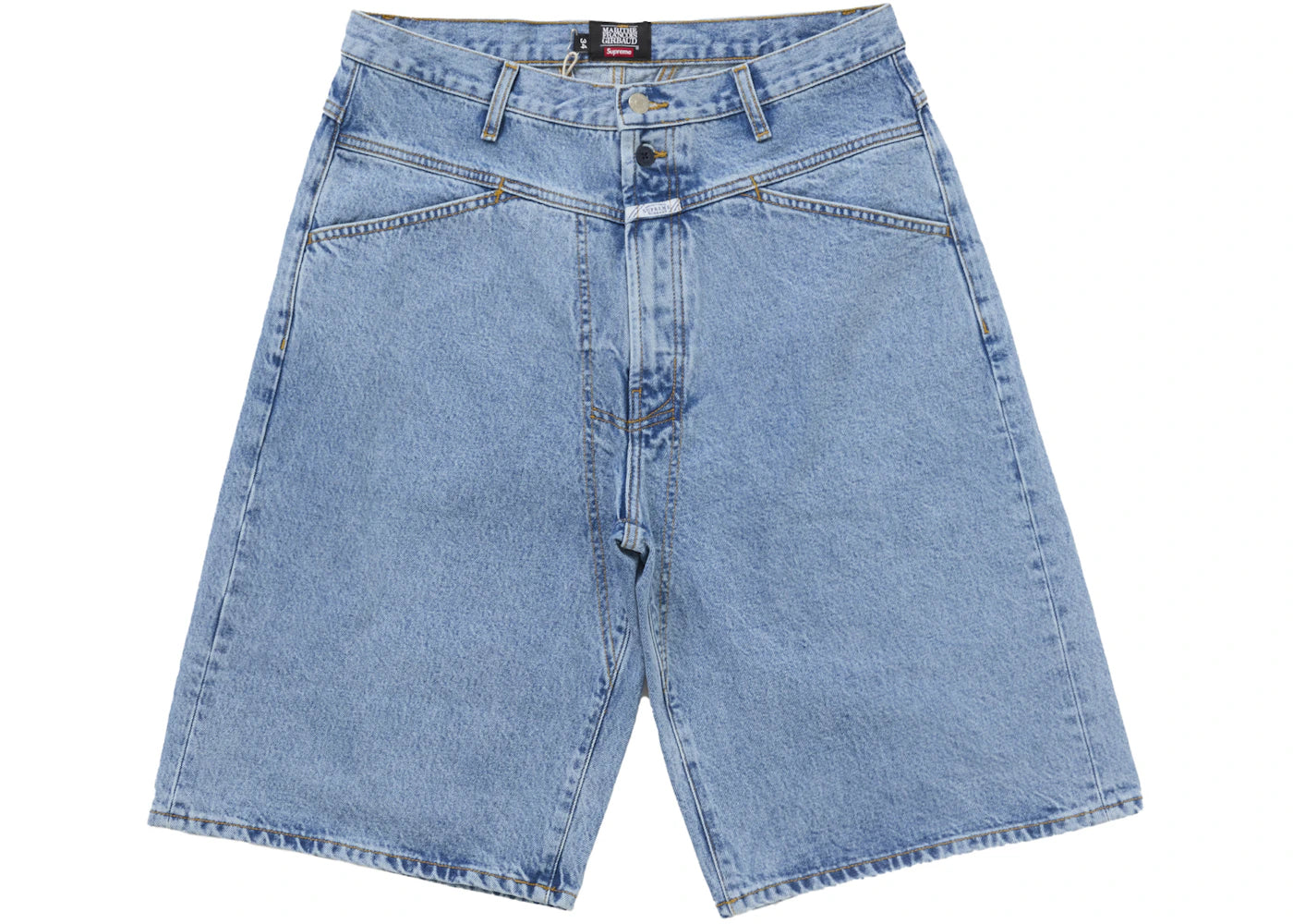 Jean baggy Supreme Marithé + François Girbaud à coutures croisées, indigo délavé court