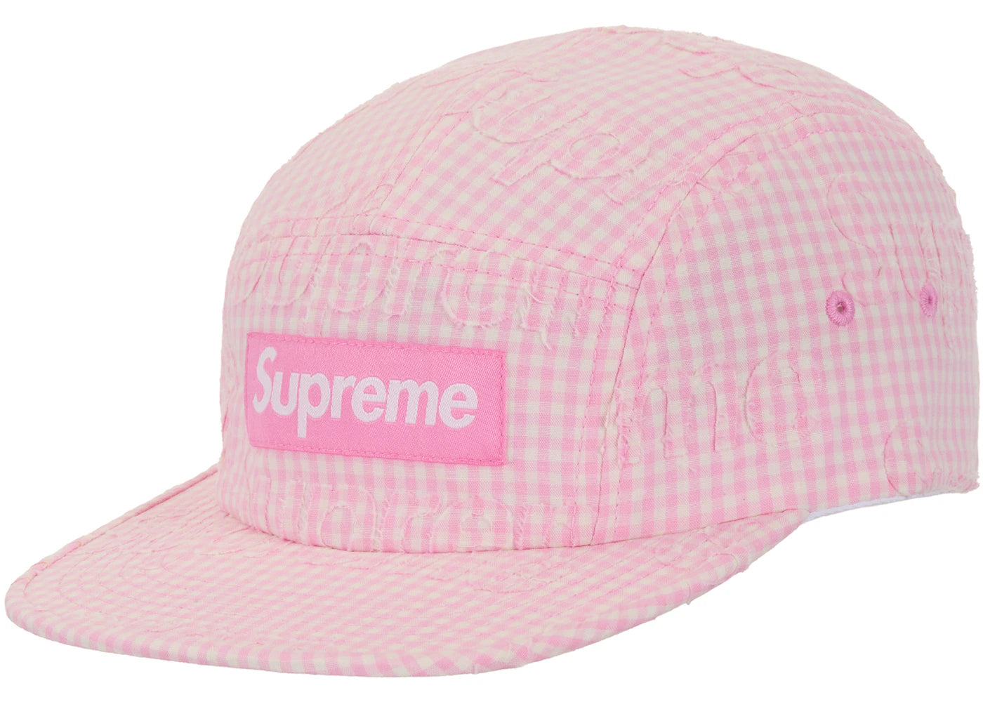Supreme Monogram Gingham Camp Cap Pink