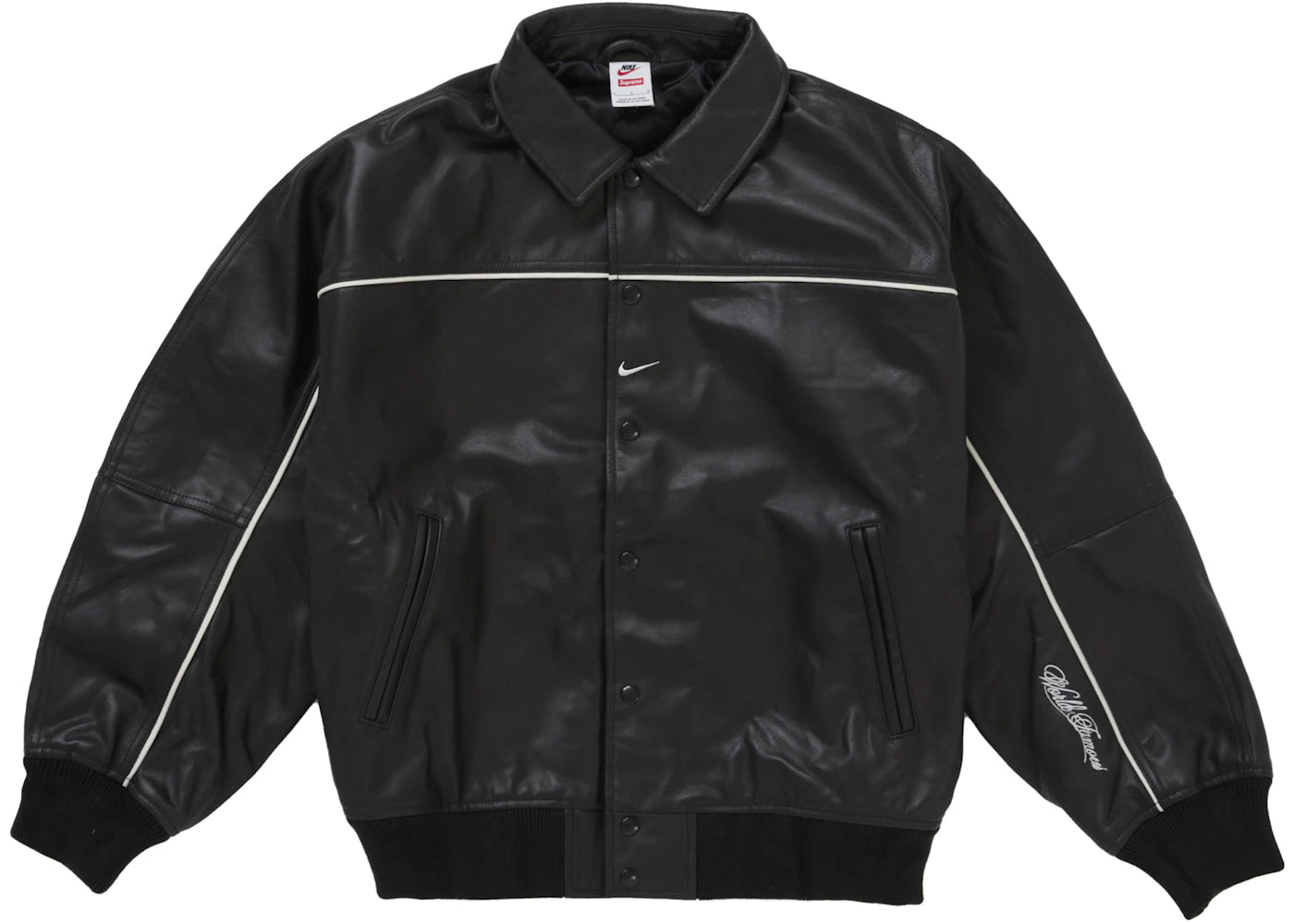 Supreme Nike Leather Varsity Jacket-Black