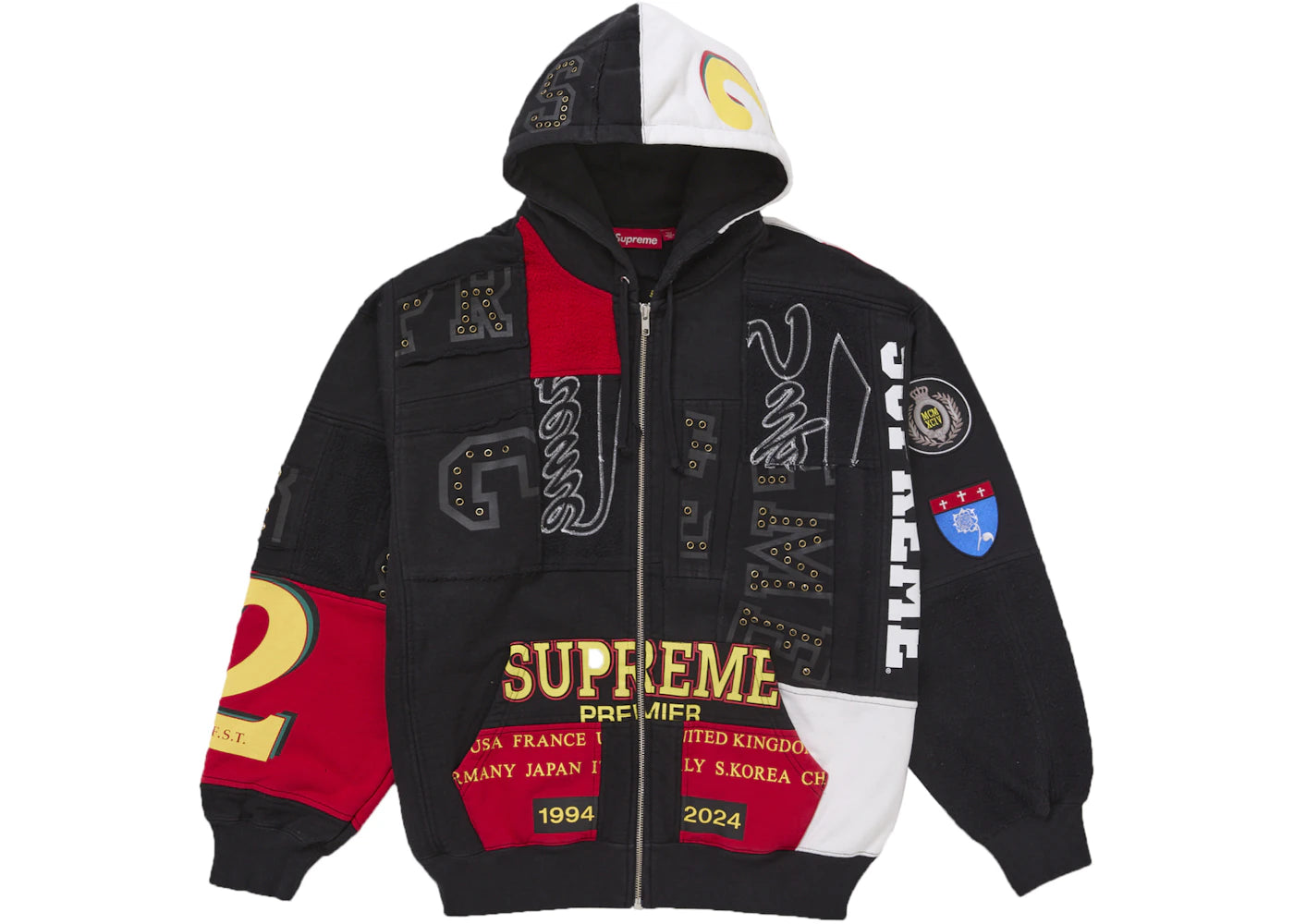 Supreme Patchwork Zip Up Hooded Sweatshirt (SS25)-Black