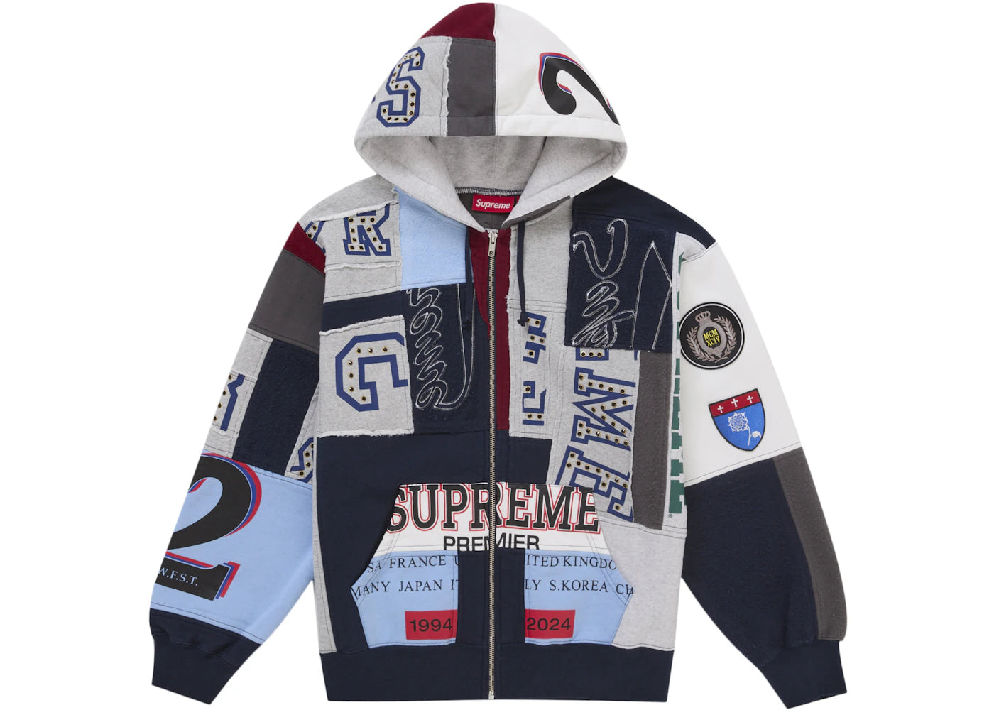 Supreme Patchwork Zip Up Hooded Sweatshirt (SS25)-Navy