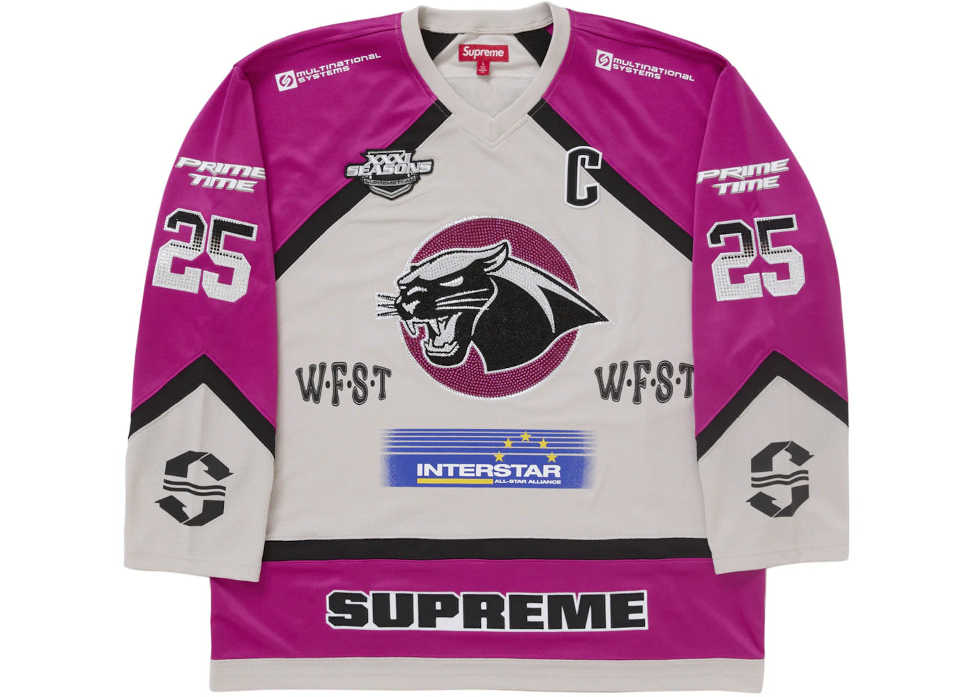 Supreme Rhinestone Hockey Jersey-Light Grey