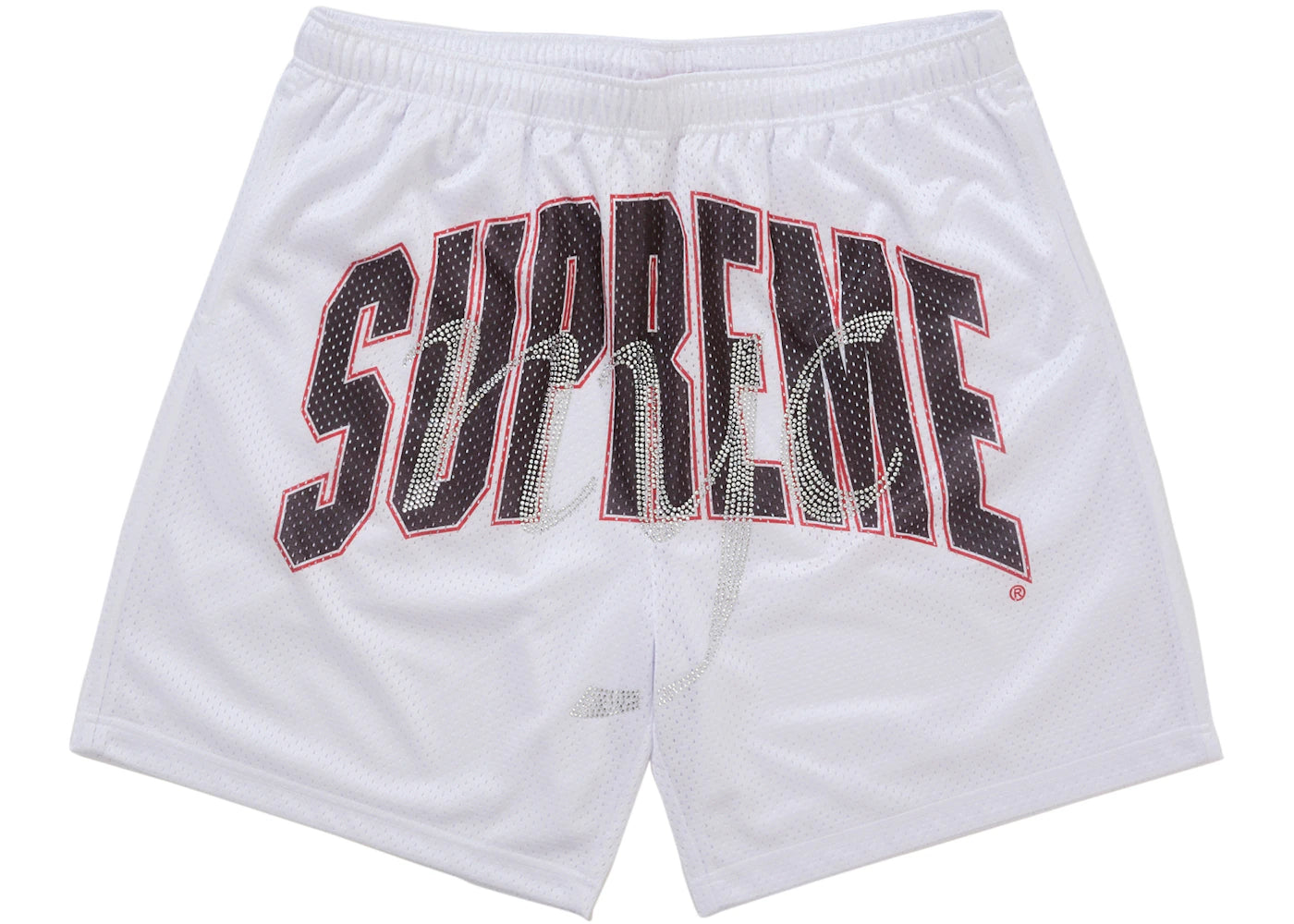 Supreme Rhinestone Mesh Short White