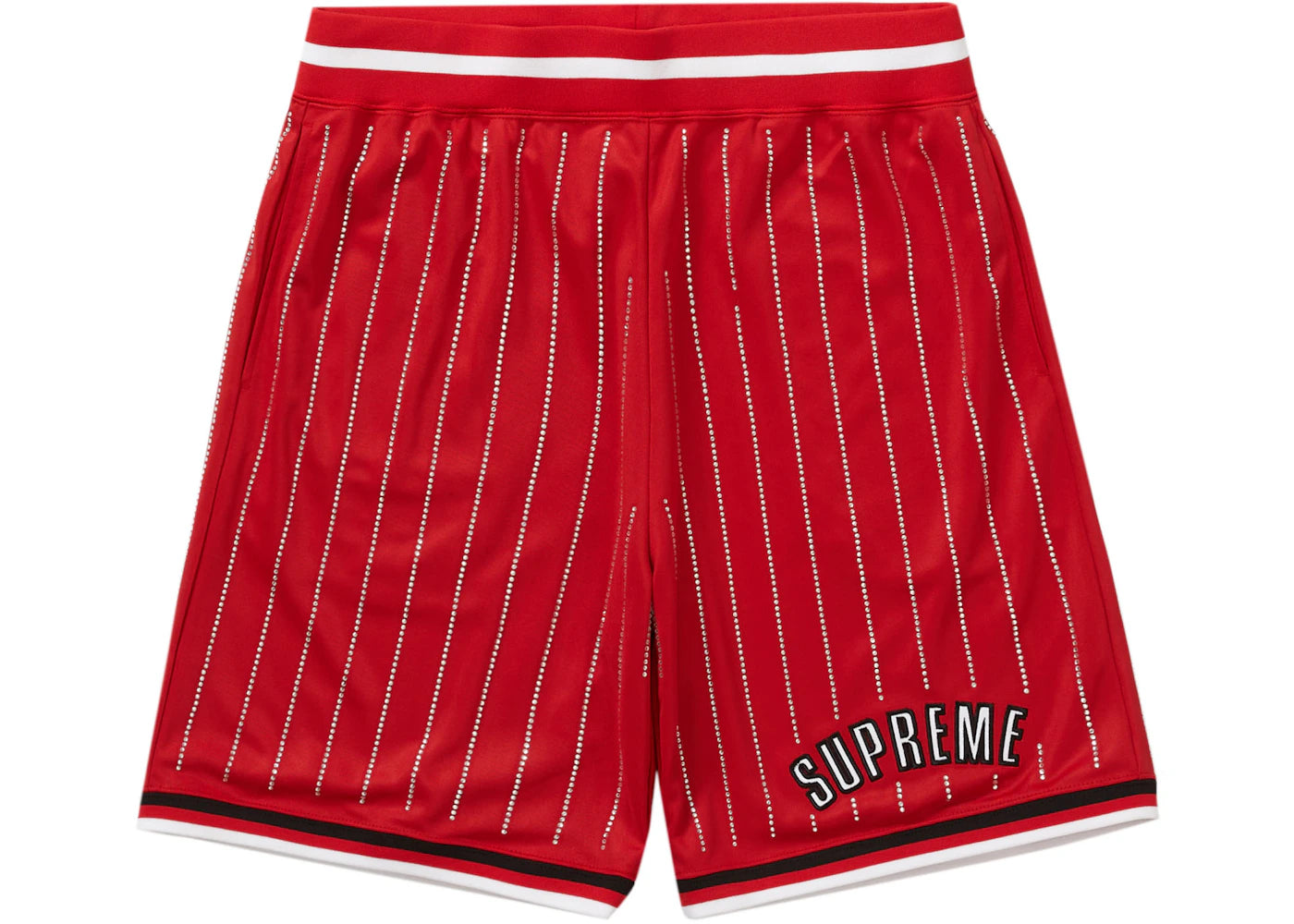 Short de basketball Supreme à rayures strass rouges