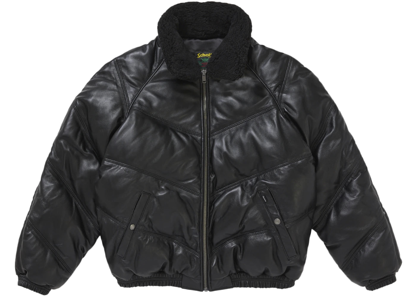Supreme Schott Chevron Leather Down Puffer Jacket-Black