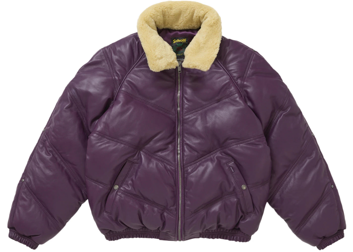 Supreme Schott Chevron Leather Down Puffer Jacket-Purple