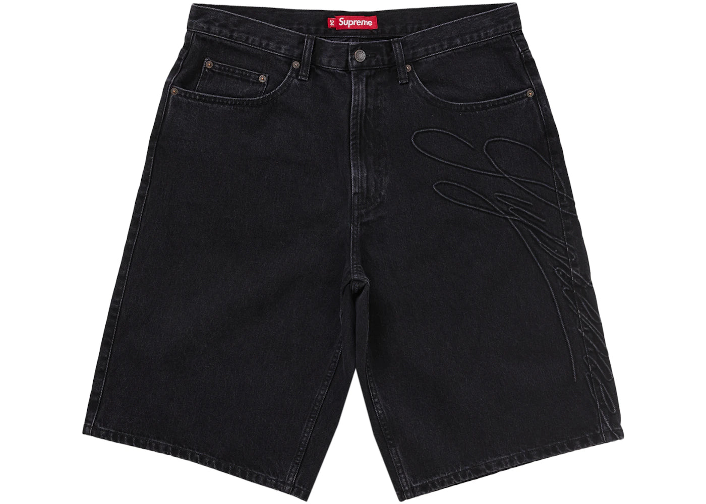 Jean baggy Supreme Script noir délavé court