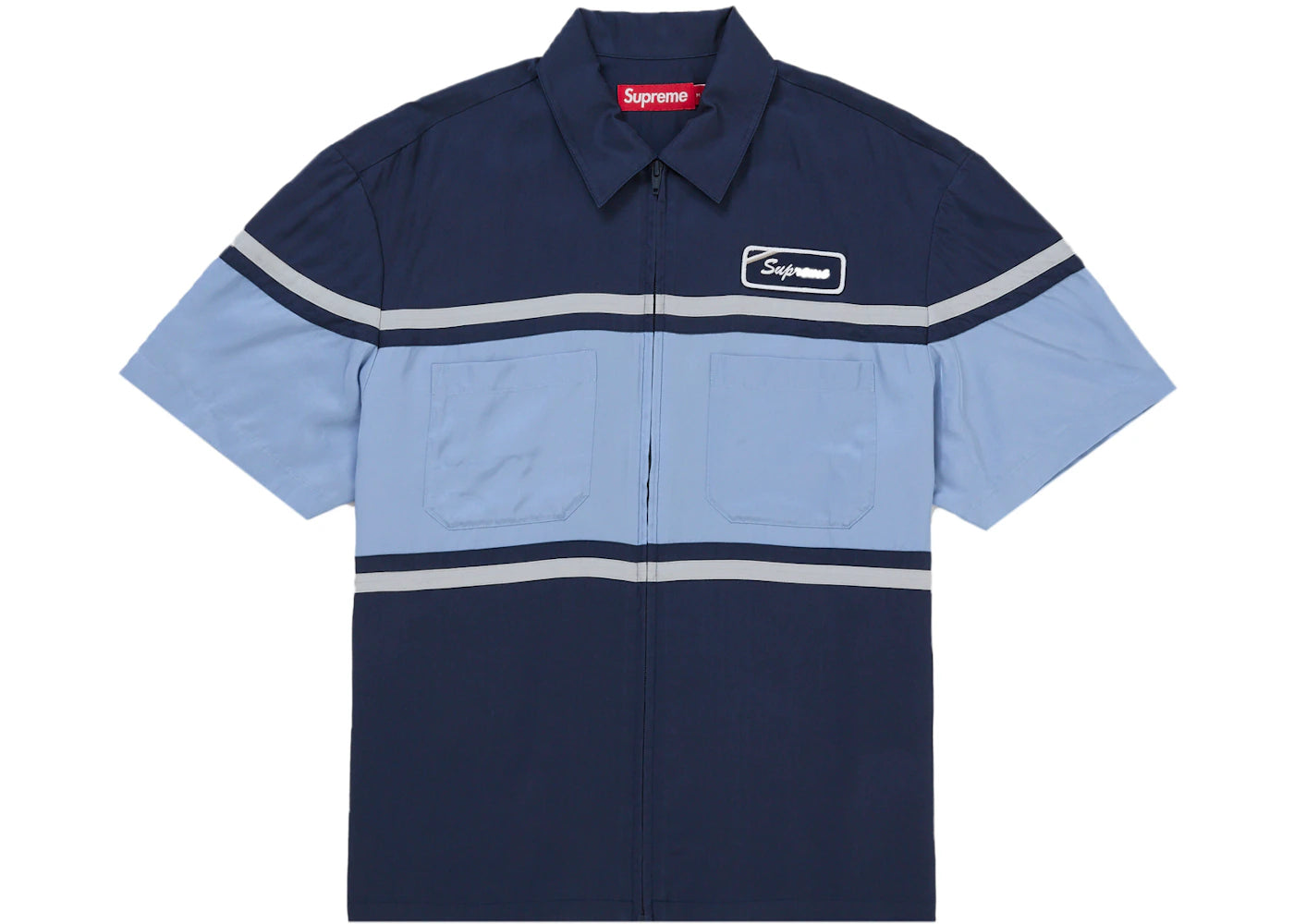 Supreme Silk Zip Up S/S Shirt Navy