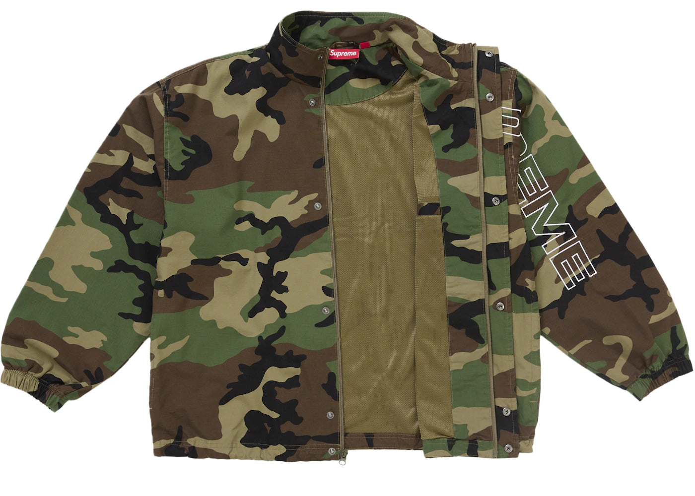 Supreme Spellout Embroidered Ripstop Track Jacket-Woodland Camo