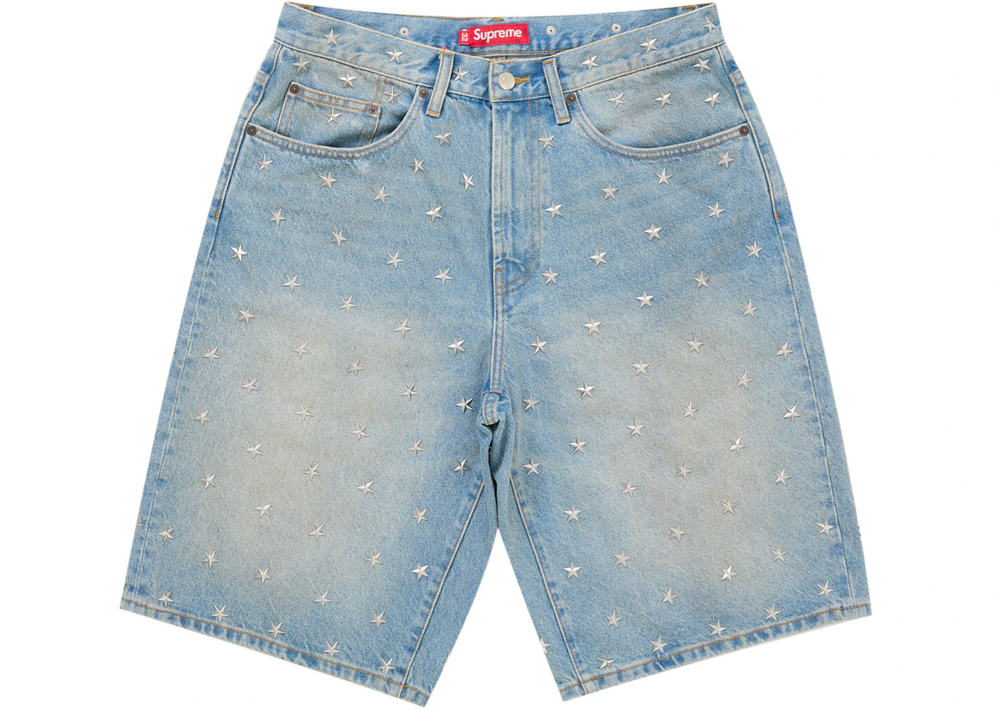 Supreme Stars Studded Baggy Denim Short Washed Indigo