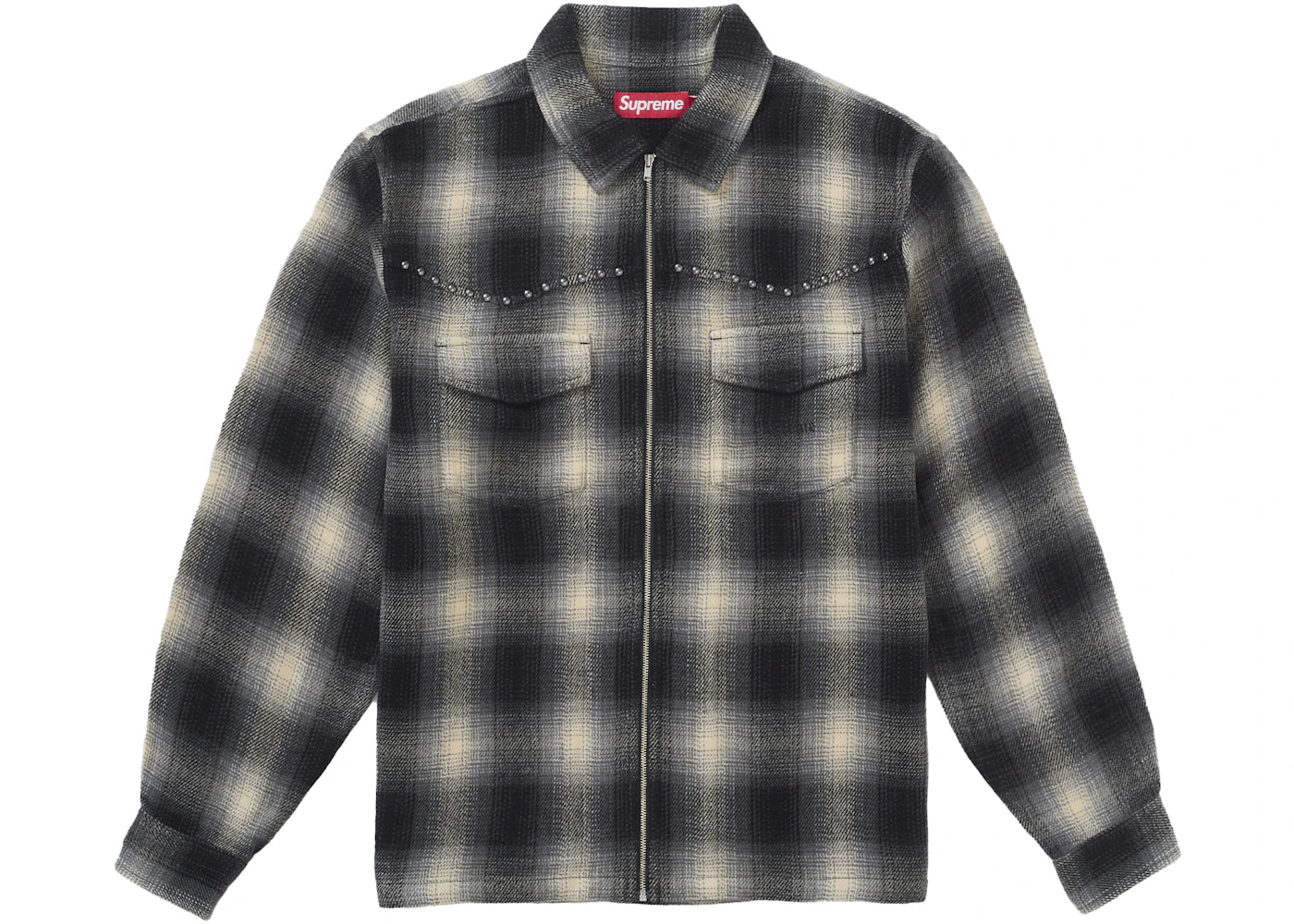 Supreme Studded Shadow Plaid Zip Up Shirt-Black