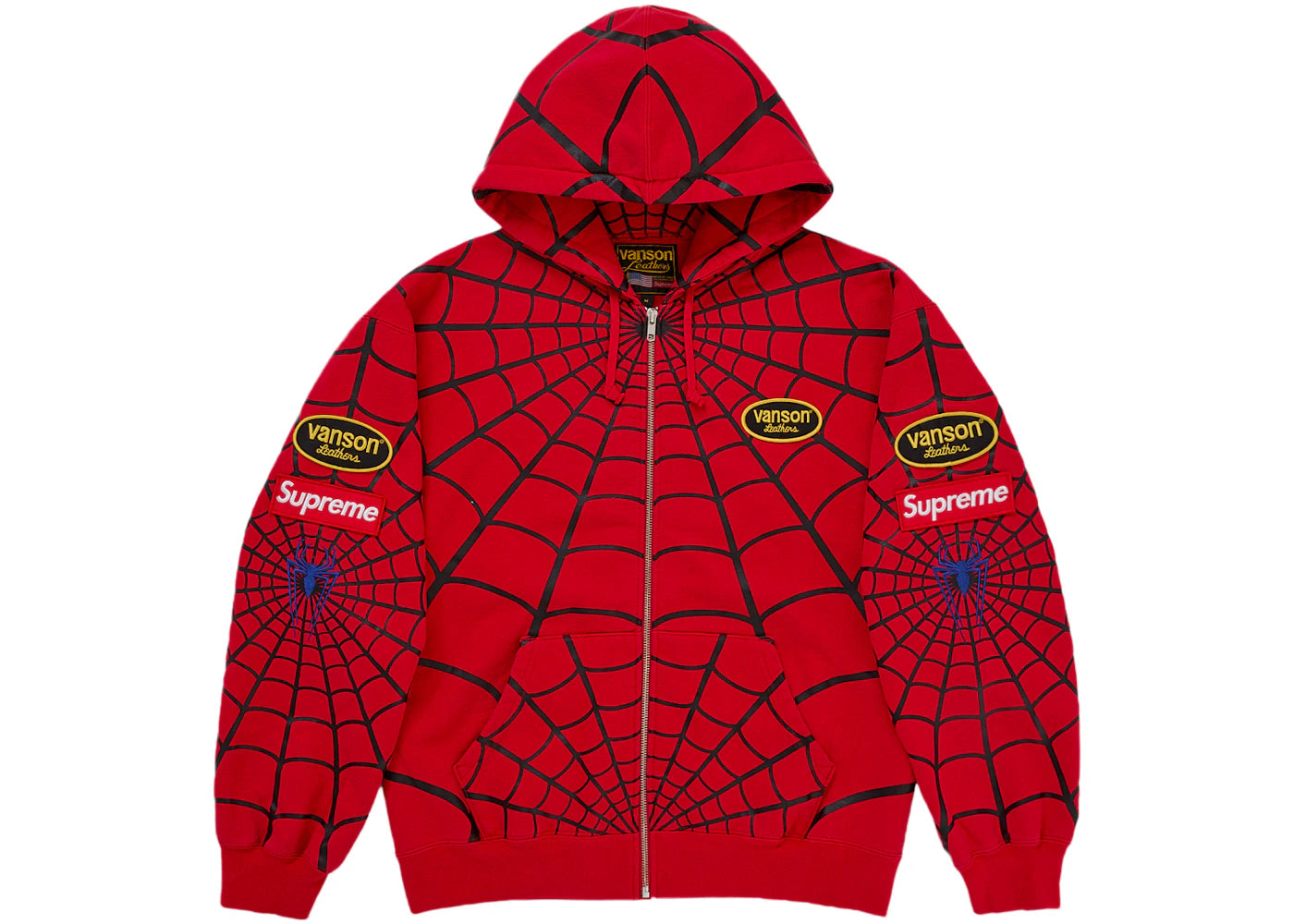 Supreme Vanson Leathers Spider-Man Zip Up Hooded Sweatshirt Red