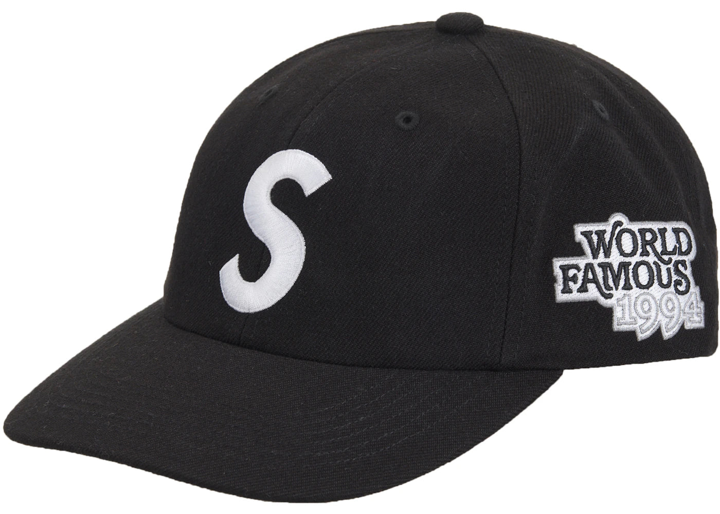 Casquette Supreme World Famous S Logo 6 panneaux noire