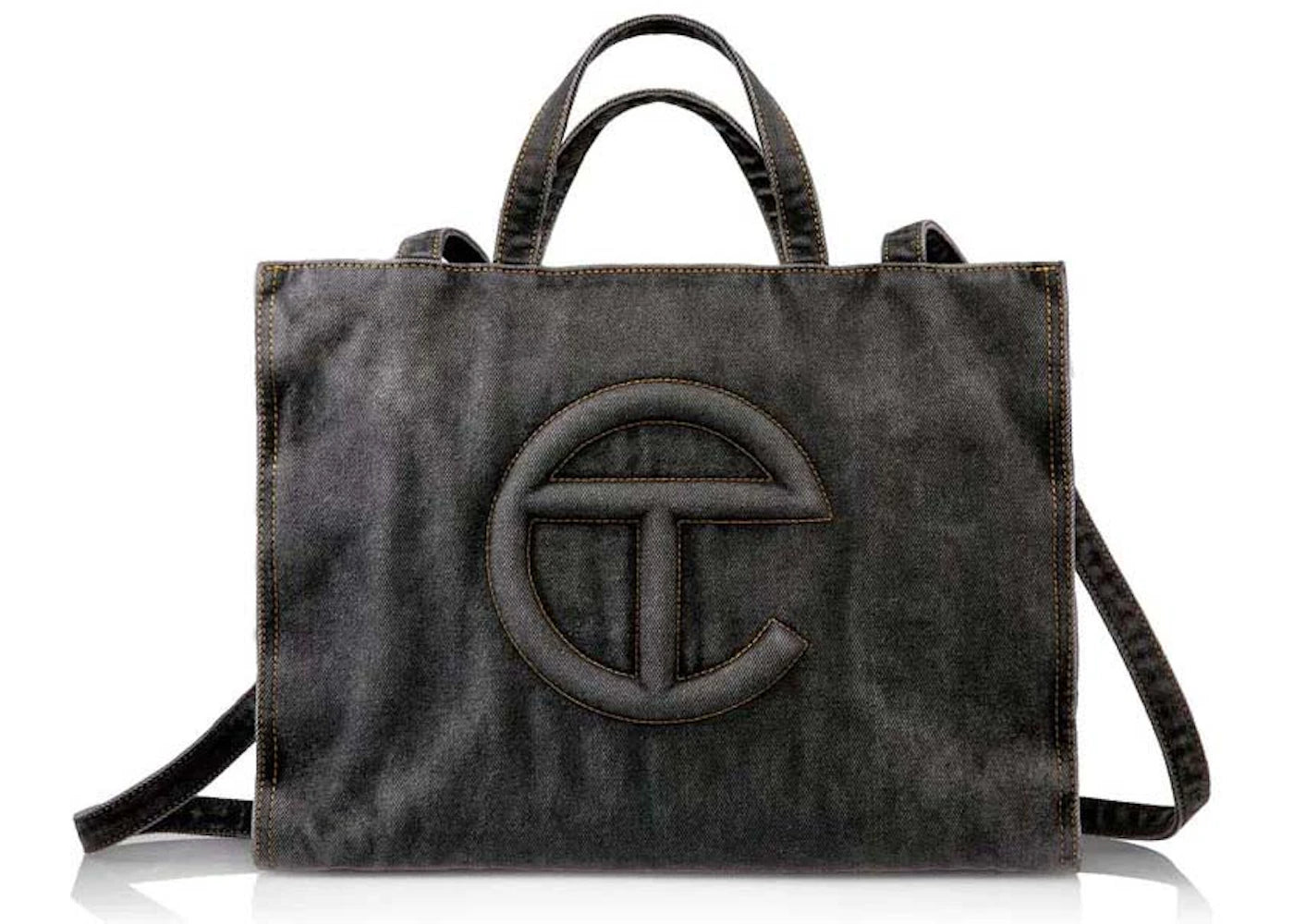 Telfar Medium Denim Shopping Bag-Black