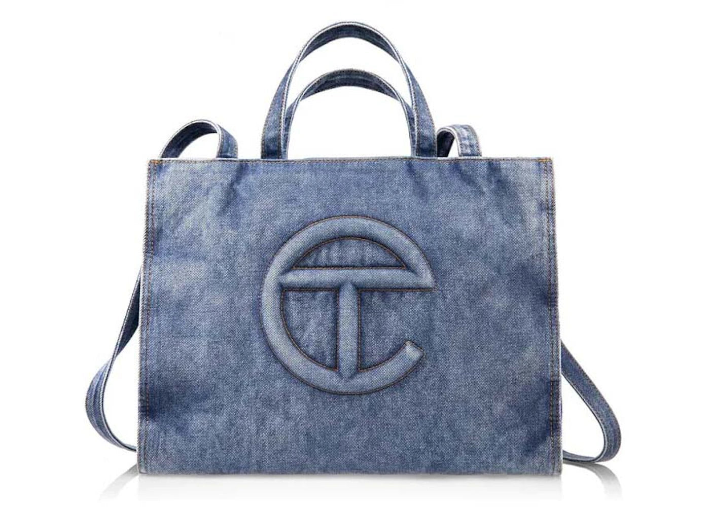 Telfar Medium Denim Shopping Bag-Blue