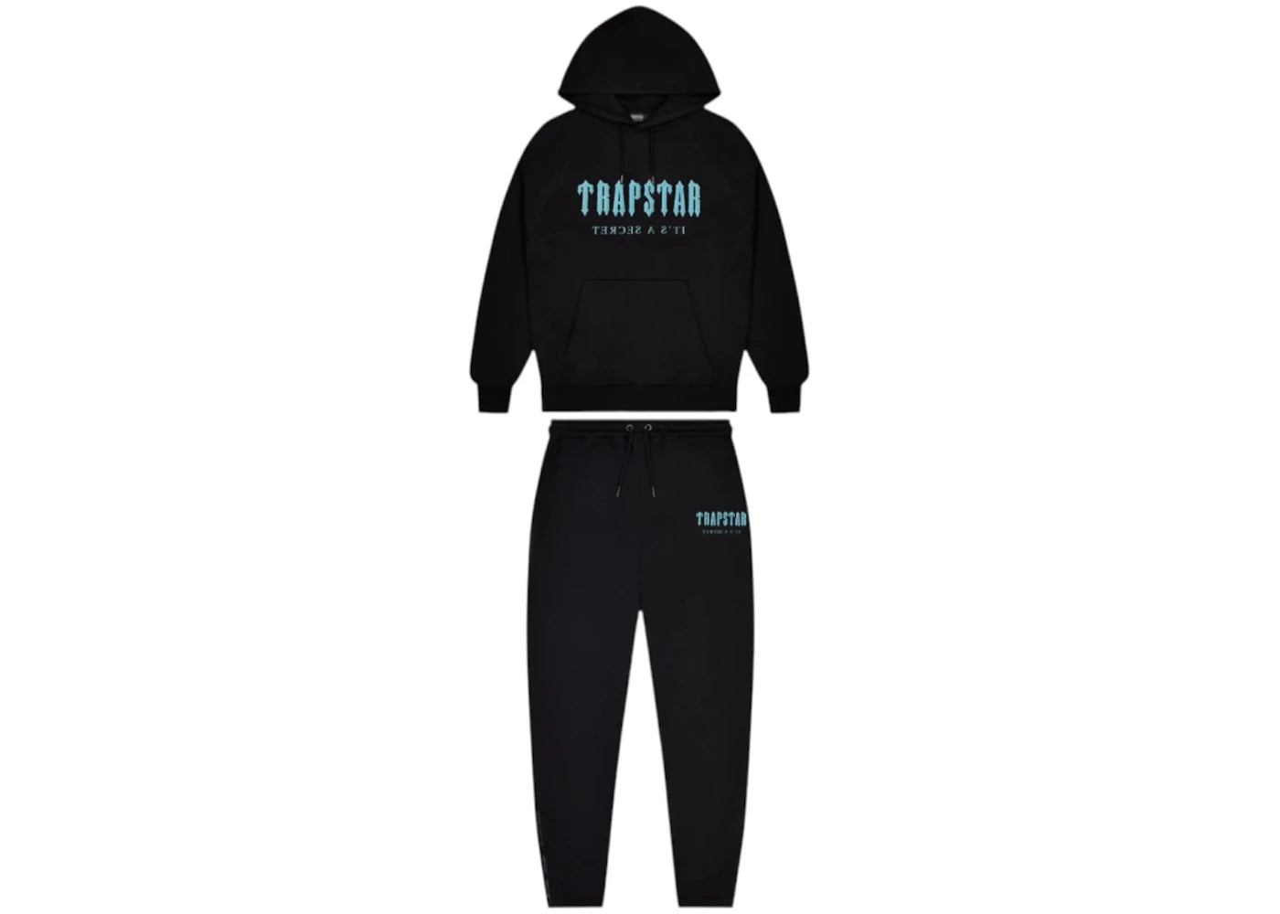 Survêtement à capuche Trapstar Chenille Decoded - Noir/Bleu clair