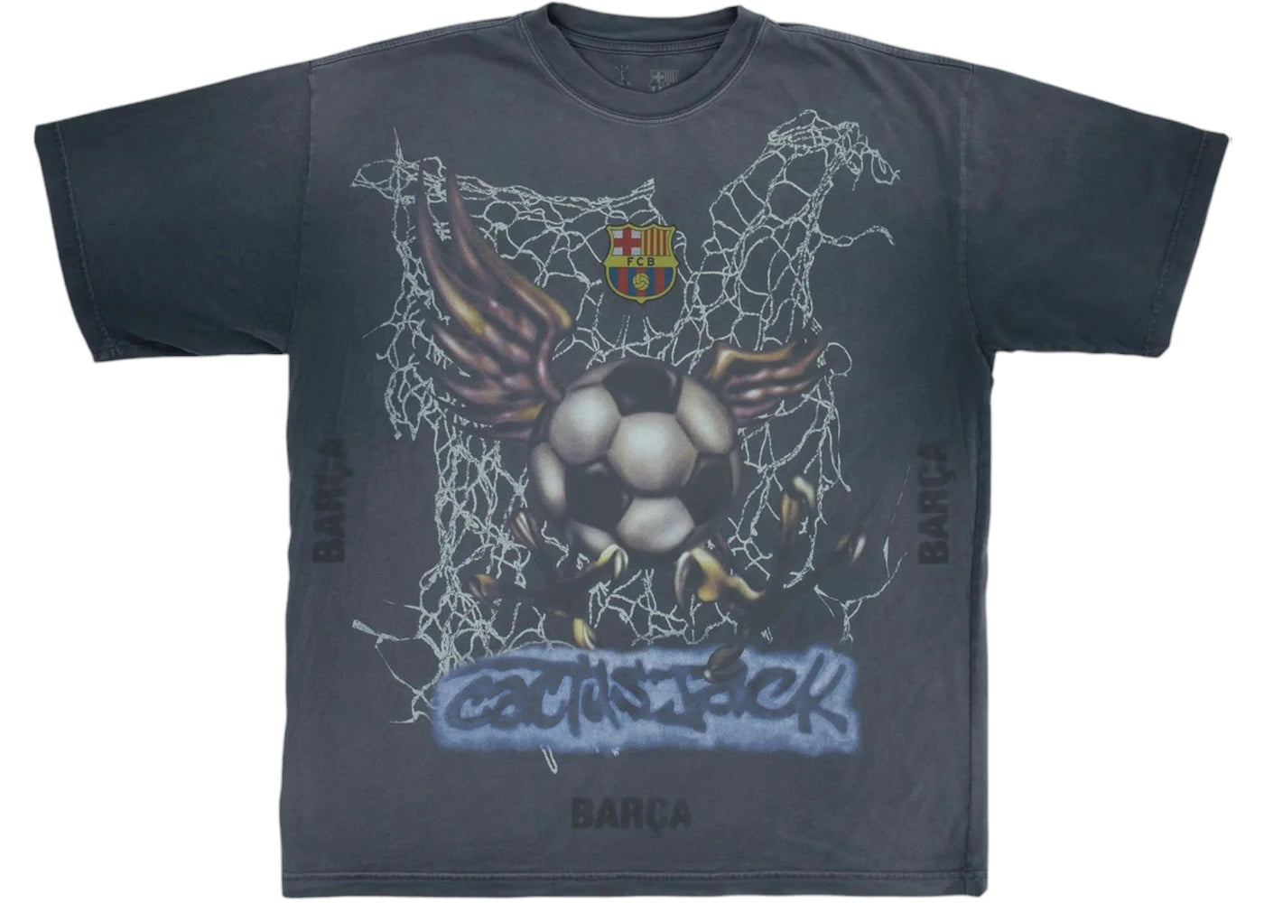 Travis Scott x FC Barcelona Washed Spray Logo Tee-Black