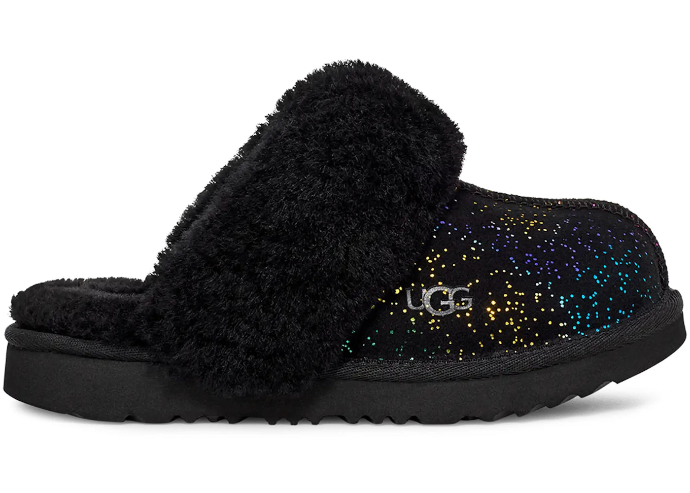 UGG Cozy II Shimmer Sky Slipper-Black Rainbow Metallic (Kids)
