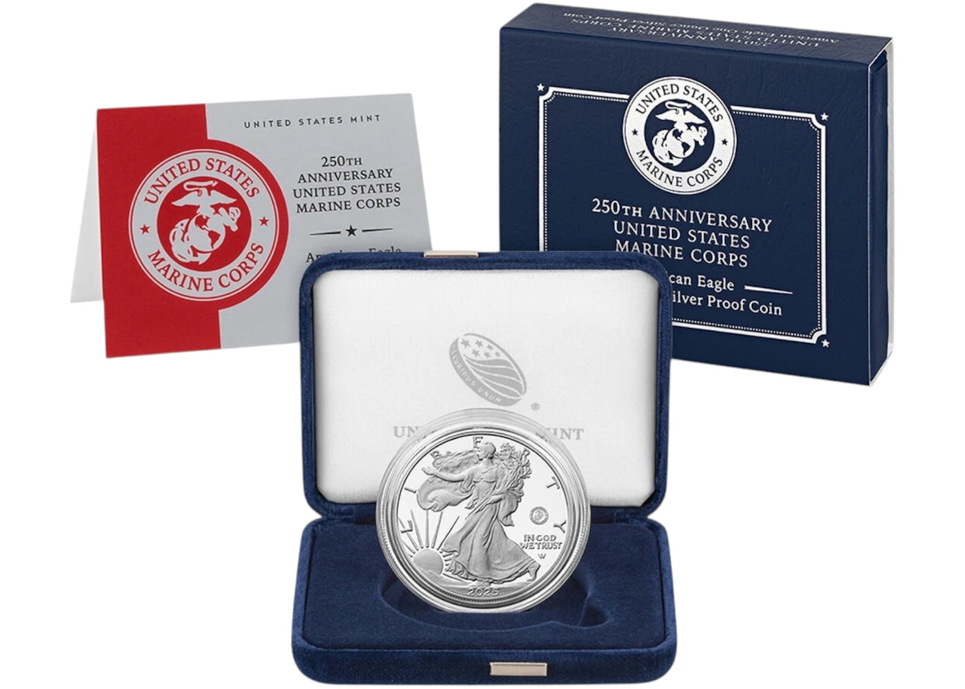 United States Mint 250th Anniversary United States Marine Corps American Eagle One Ounce Silver Proof Coin Philadelphia - main view