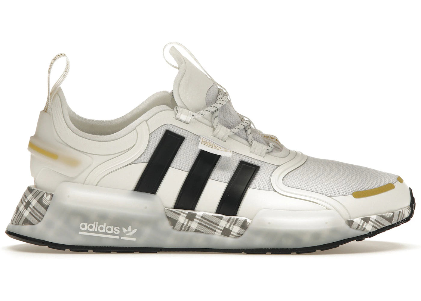 adidas NMD R1 V3-White Black Gold Tartan Trefoil