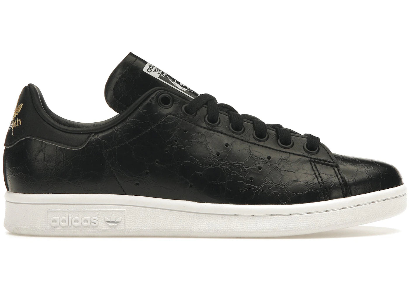 adidas Stan Smith en cuir craquelé noir et or (Femme)