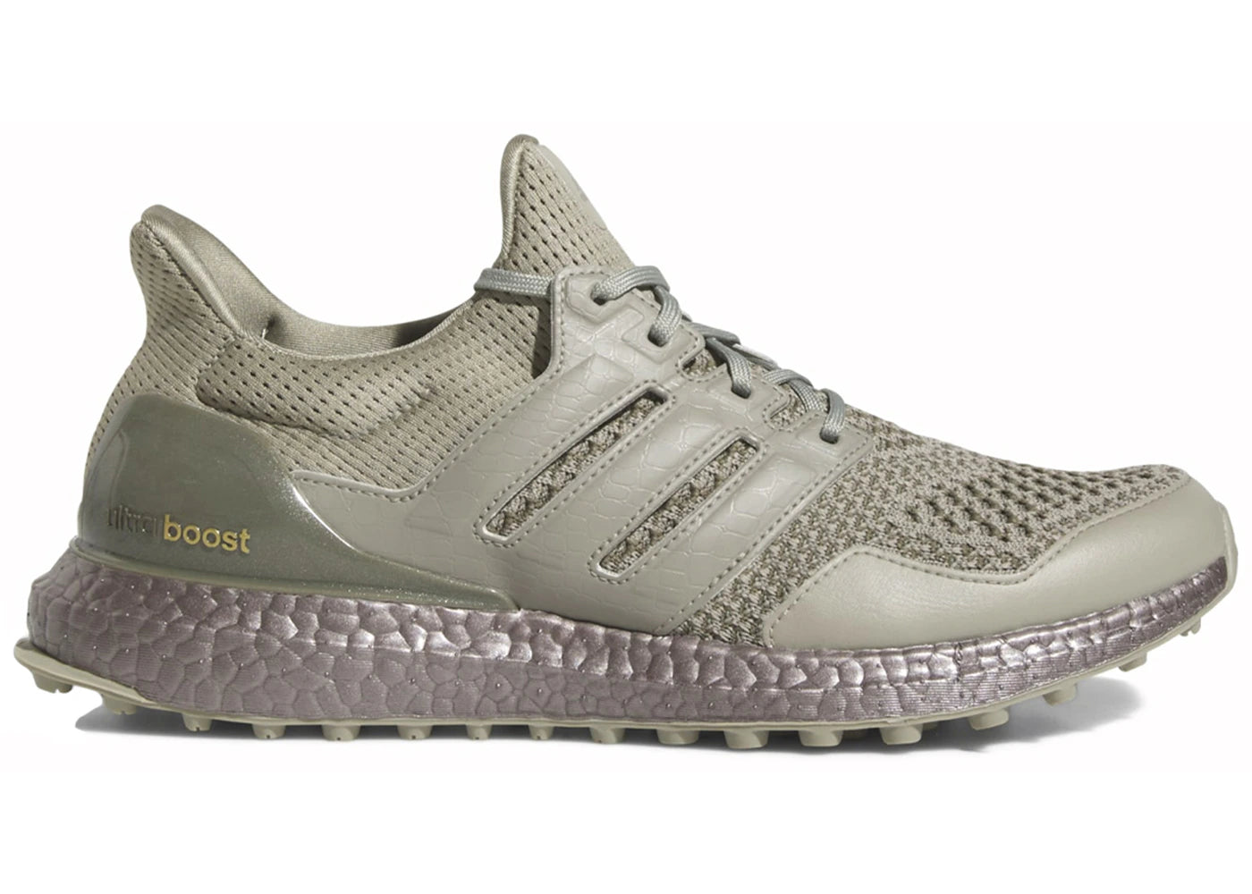 adidas Ultra Boost Spikeless Golf Silver Pebble Olive Strata