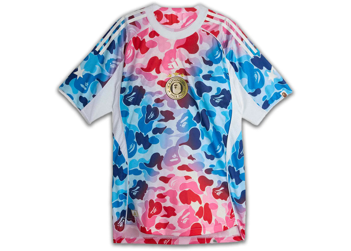 adidas x BAPE Football Graphic Slim Jersey T-shirt-Blue/Pink