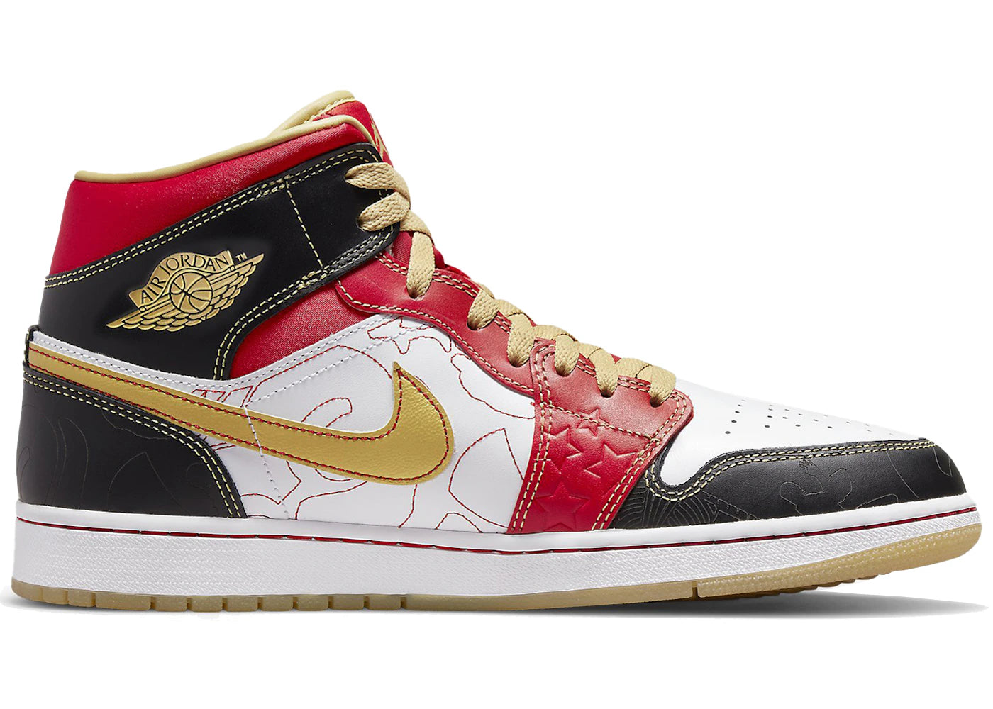 Jordan 1 Mid XQ-Blanc Noir Sport Rouge