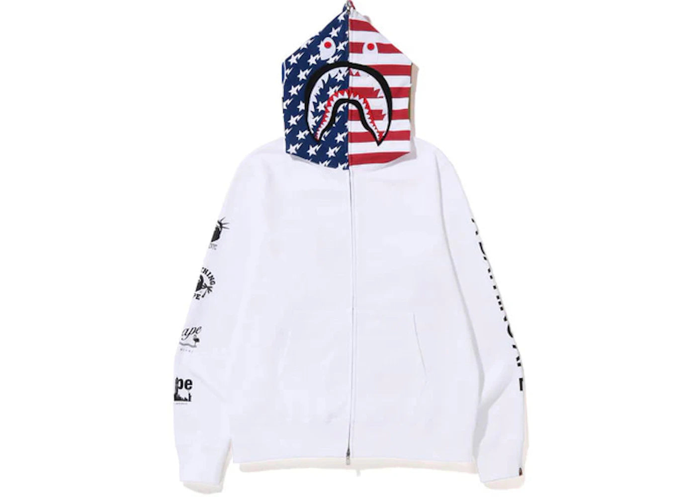 Sweat à capuche BAPE USA Flag Shark - Blanc