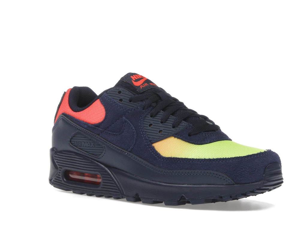 Nike Air Max 90 Blackened Blue Lemon Venom Hyper Crimson Gradient - alternate angle 2