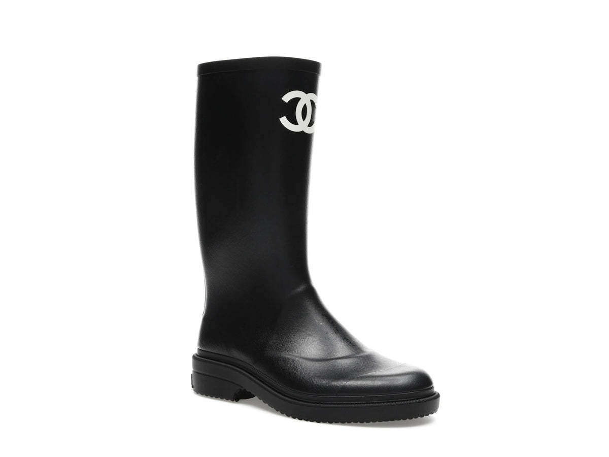 Chanel Rubber Rain Boots Black - alternate angle 2