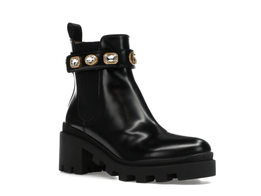 Gucci Crystal Belt 60mm Ankle Boot Black Leather - alternate angle 2