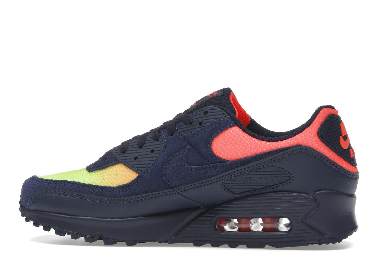 Nike Air Max 90 Blackened Blue Lemon Venom Hyper Crimson Gradient - alternate angle 1