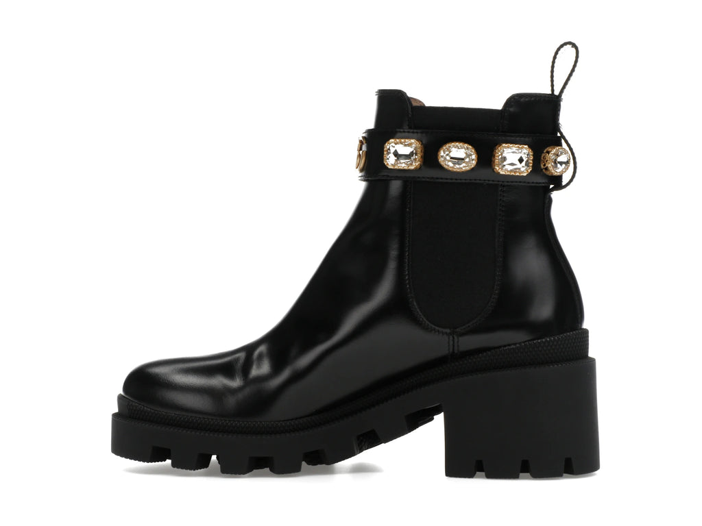 Gucci Crystal Belt 60mm Ankle Boot Black Leather - alternate angle 1