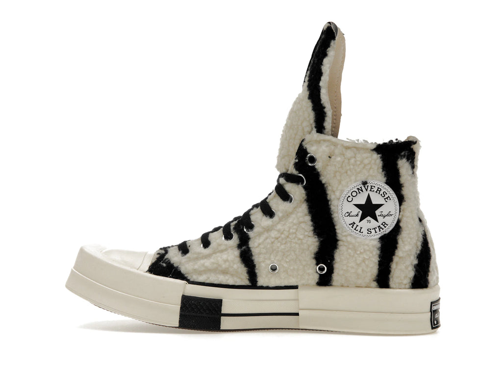 Converse TURBODRK Chuck Taylor All Star 70 Hi Rick Owens DRKSHDW Sherpa Zebra Print White Black - alternate angle 1